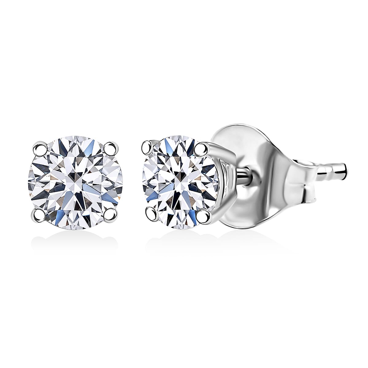 Luxuriant Lab Grown Diamond G-H SI 1.00 ctw Solitaire Stud Earrings in Rhodium Over Sterling Silver