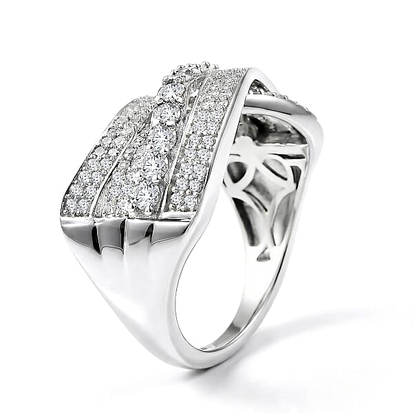 Luxuriant Lab Grown Diamond G-H SI 1.00 Ctw Wave Bridge Ring In Rhodium Over Sterling Silver