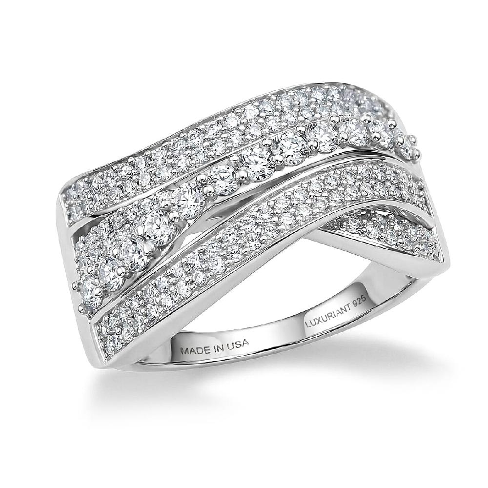 Luxuriant Lab Grown Diamond G-H SI 1.00 ctw Wave Bridge Ring in Rhodium Over Sterling Silver