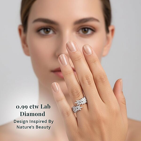 Luxuriant Lab Grown Diamond G-H SI 1.00 Ctw Whispering Leaves Ring In Rhodium Over Sterling Silver