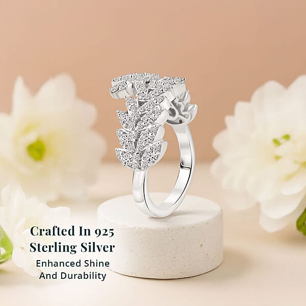 Luxuriant Lab Grown Diamond G-H SI 1.00 Ctw Whispering Leaves Ring In Rhodium Over Sterling Silver