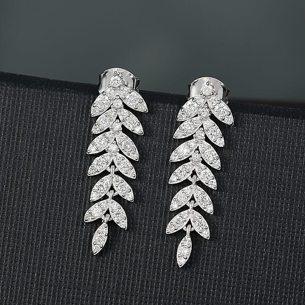 Luxuriant Lab Grown Diamond G-H SI 1.00 Ctw Whispering Leaves Earrings In Rhodium Over Sterling Silver