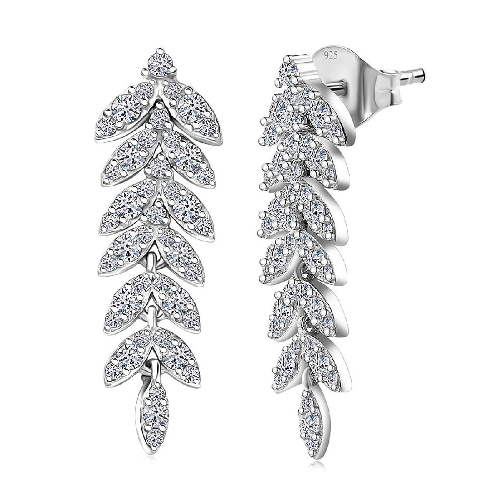 Luxuriant Lab Grown Diamond G-H SI 1.00 ctw Whispering Leaves Earrings in Rhodium Over Sterling Silver
