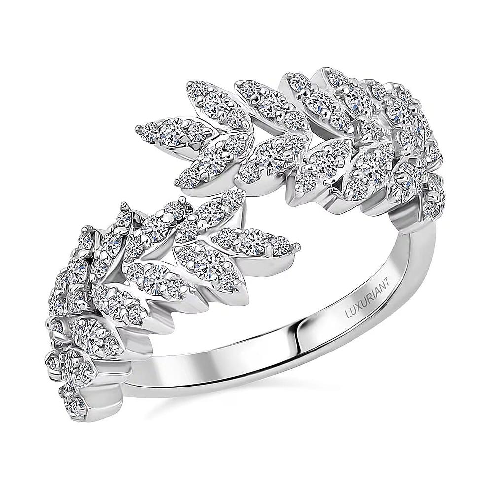 Luxuriant Lab Grown Diamond G-H SI 1.00 ctw Whispering Leaves Ring in Rhodium Over Sterling Silver