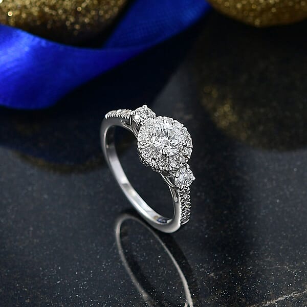 Luxuriant Lab Grown Diamond G-H SI 1.10 Ctw Classic Halo Ring In Rhodium Over Sterling Silver