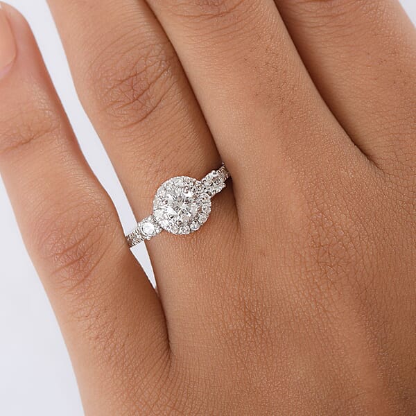 Luxuriant Lab Grown Diamond G-H SI 1.10 Ctw Classic Halo Ring In Rhodium Over Sterling Silver