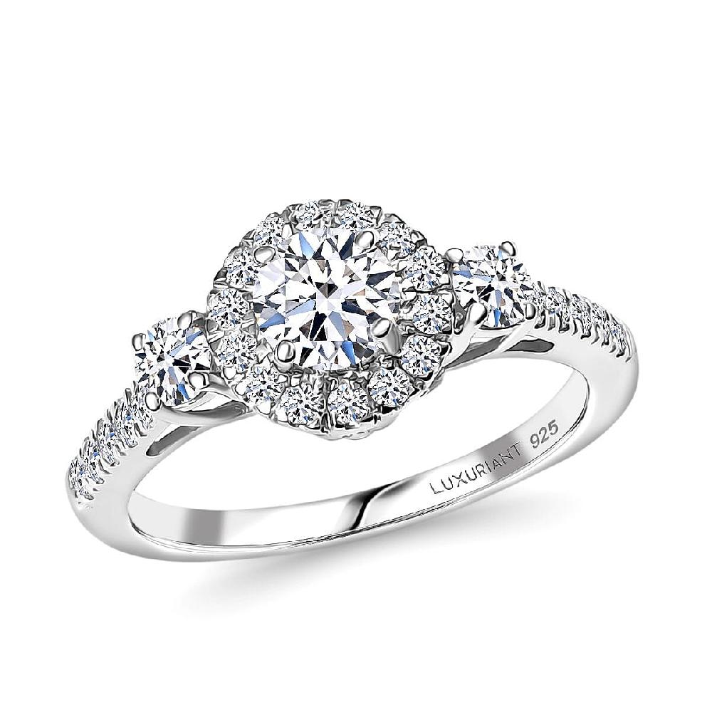 Luxuriant Lab Grown Diamond G-H SI 1.10 ctw Classic Halo Ring in Rhodium Over Sterling Silver