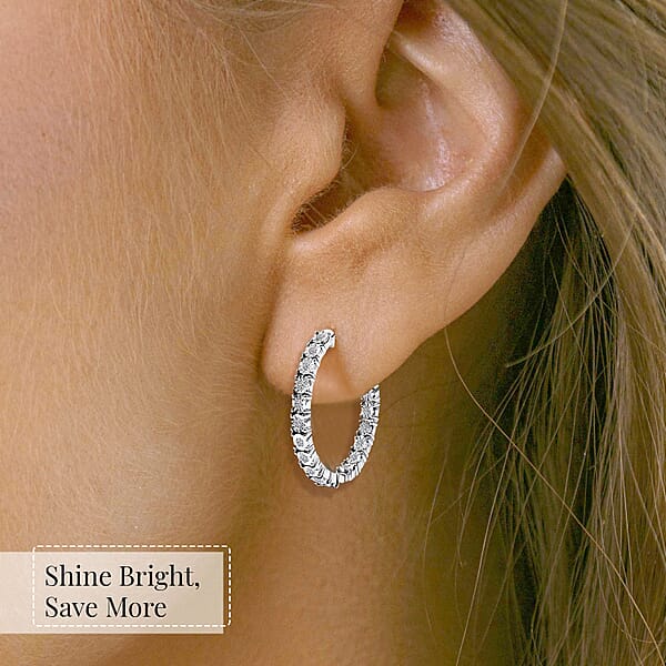 Luxuriant Lab Grown Diamond G-H SI 1.10 Ctw Inside Out Hoop Earrings In Rhodium Over Sterling Silver