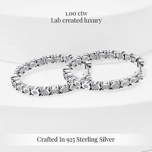 Luxuriant Lab Grown Diamond G-H SI 1.10 Ctw Inside Out Hoop Earrings In Rhodium Over Sterling Silver
