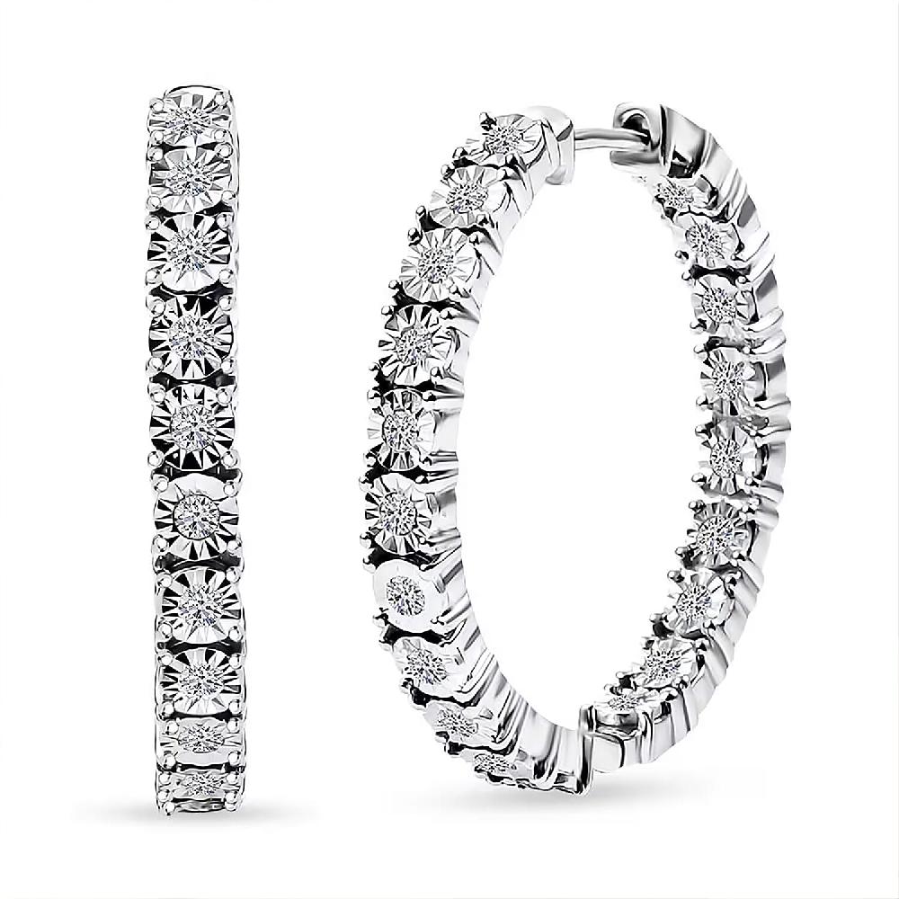 Luxuriant Lab Grown Diamond G-H SI 1.10 ctw Inside Out Hoop Earrings in Rhodium Over Sterling Silver