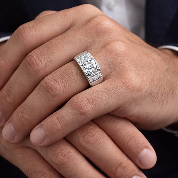 Luxuriant Lab Grown Diamond G-H SI 1.25 Ctw Men's Ring In Rhodium Over Sterling Silver