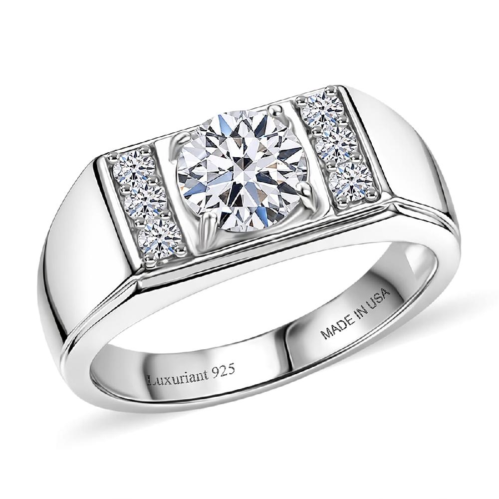 Luxuriant Lab Grown Diamond G-H SI 1.25 ctw Men's Ring in Rhodium Over Sterling Silver