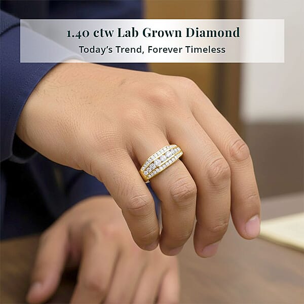 Luxuriant Lab Grown Diamond G-H SI 1.40 Ctw Mens Ring In 18K Vermeil Yellow Gold Over Sterling Silver