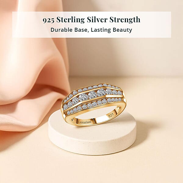 Luxuriant Lab Grown Diamond G-H SI 1.40 Ctw Mens Ring In 18K Vermeil Yellow Gold Over Sterling Silver