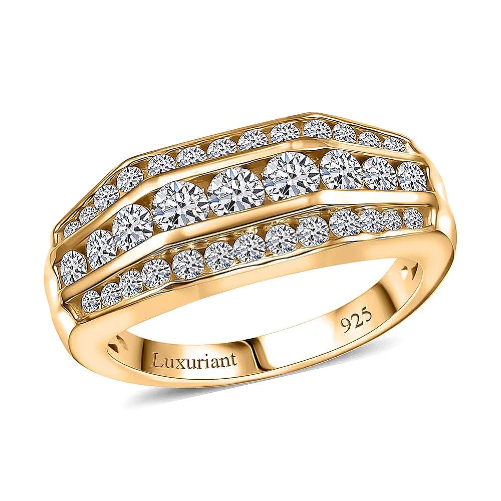 Luxuriant Lab Grown Diamond G-H SI 1.40 ctw Mens Ring in 18K Vermeil Yellow Gold Over Sterling Silver