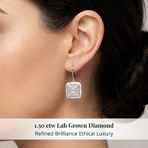 Luxuriant Lab Grown Diamond G-H SI 1.50 Ctw Earrings In Rhodium Over Sterling Silver