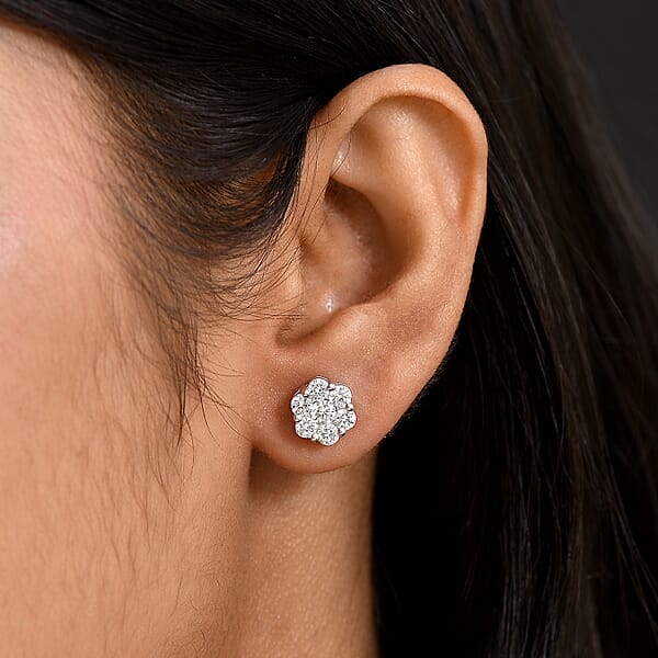 Luxuriant Lab Grown Diamond G-H SI 1.50 Ctw Floral Stud Earrings In Rhodium Over Sterling Silver (Del. In 12-15 Days)