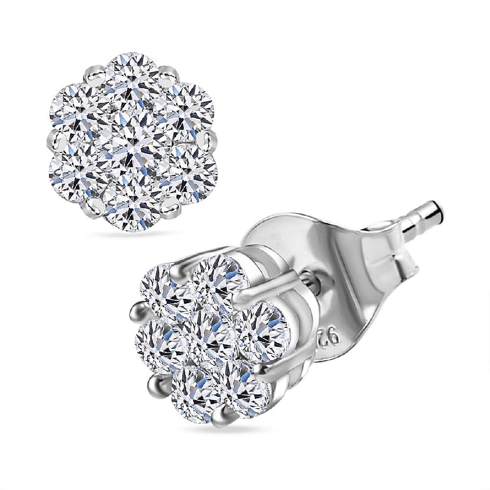 Luxuriant Lab Grown Diamond G-H SI 1.50 ctw Floral Stud Earrings in Rhodium Over Sterling Silver (Del. in 12-15 Days)