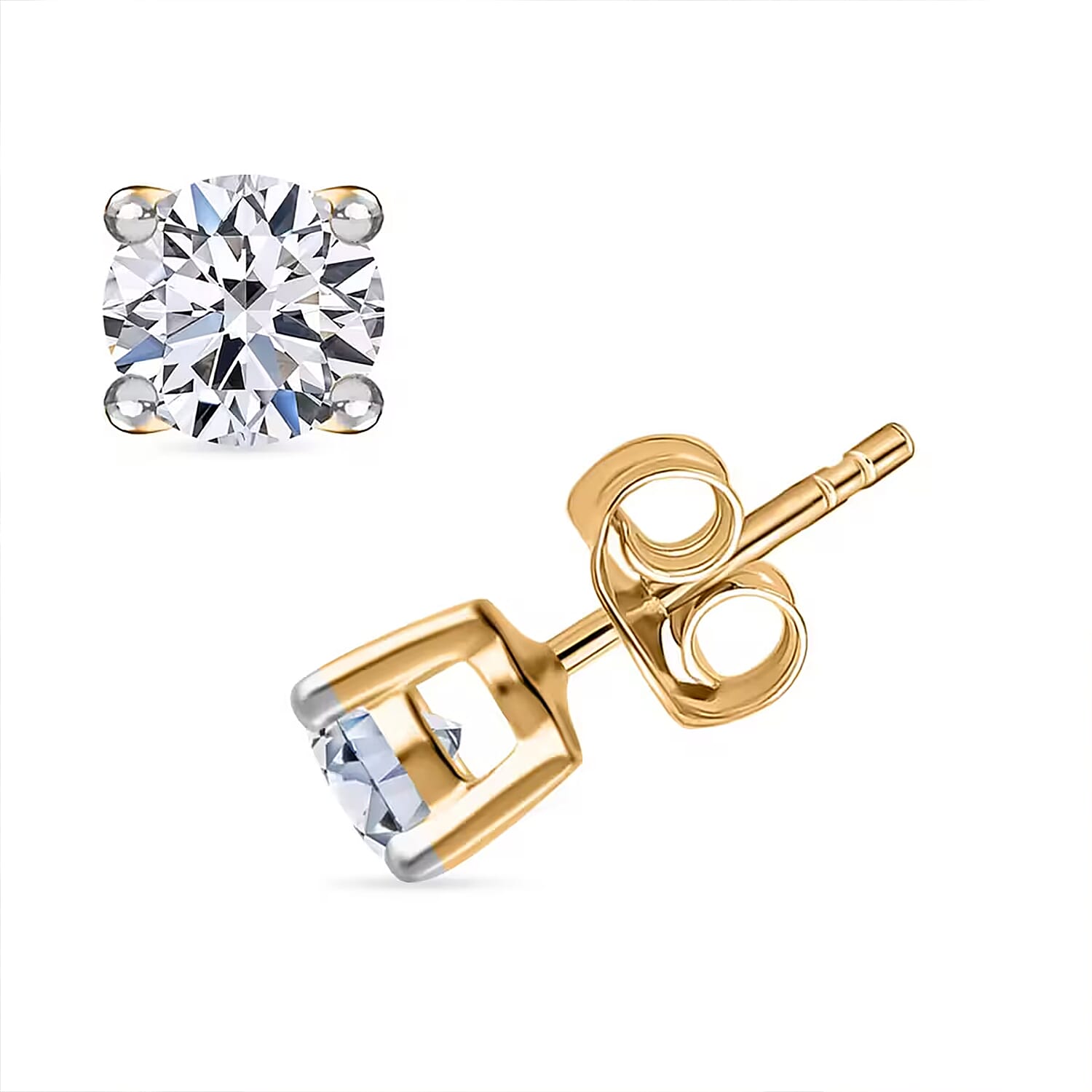 Luxuriant Lab Grown Diamond G-H SI 1.50 ctw Solitaire Stud Earrings in Vermeil Yellow Gold Over Sterling Silver
