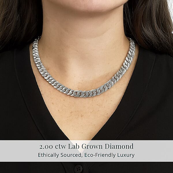 Luxuriant Lab Grown Diamond G-H SI 2.00 Ctw Cuban Link Chain Necklace In Rhodium Over Sterling Silver 18 Inches