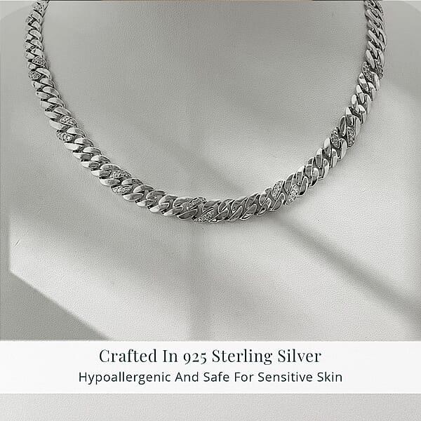 Luxuriant Lab Grown Diamond G-H SI 2.00 Ctw Cuban Link Chain Necklace In Rhodium Over Sterling Silver 18 Inches