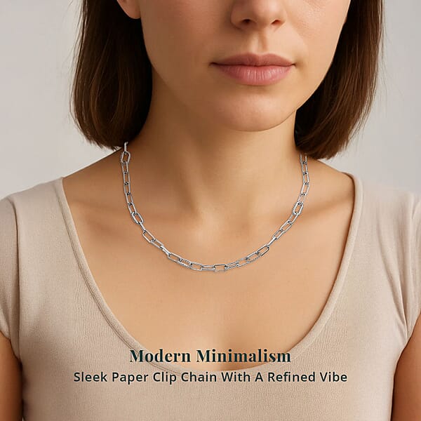 Luxuriant Lab Grown Diamond G-H SI 2.00 Ctw Paper Clip Chain Necklace In Rhodium Over Sterling Silver 18 Inches