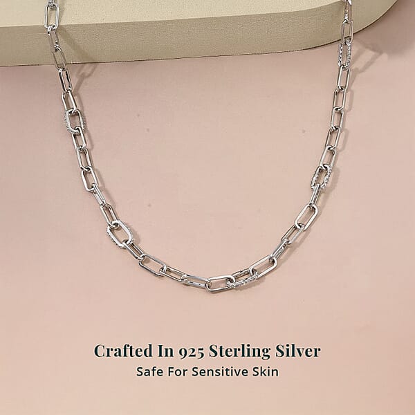 Luxuriant Lab Grown Diamond G-H SI 2.00 Ctw Paper Clip Chain Necklace In Rhodium Over Sterling Silver 18 Inches