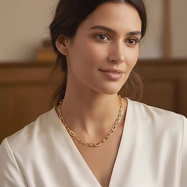 Luxuriant Lab Grown Diamond G-H SI 2.10 Ctw Paper Clip Chain Necklace In 18K Vermeil Yellow Gold Over Sterling Silver 18 Inches