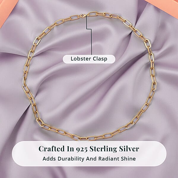 Luxuriant Lab Grown Diamond G-H SI 2.10 Ctw Paper Clip Chain Necklace In 18K Vermeil Yellow Gold Over Sterling Silver 18 Inches