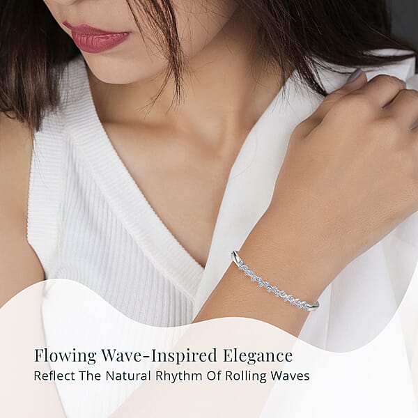 Luxuriant Lab Grown Diamond G-H SI 2.20 Ctw Rolling Waves Bangle Bracelet In Rhodium Over Sterling Silver (7.25 In)