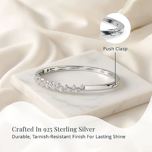 Luxuriant Lab Grown Diamond G-H SI 2.20 Ctw Rolling Waves Bangle Bracelet In Rhodium Over Sterling Silver (7.25 In)