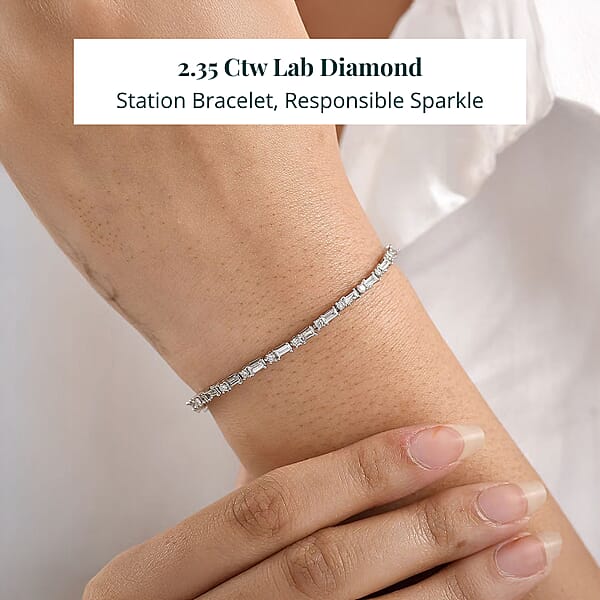 Luxuriant Lab Grown Diamond G-H SI 2.35 Ctw Station Bracelet In Rhodium Over Sterling Silver (8.00 In)