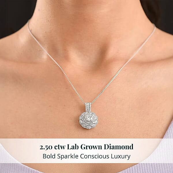 Luxuriant Lab Grown Diamond G-H SI 2.50 Ctw Blossom Glow Pendant Necklace In Rhodium Over Sterling Silver 20 Inches