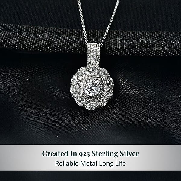 Luxuriant Lab Grown Diamond G-H SI 2.50 Ctw Blossom Glow Pendant Necklace In Rhodium Over Sterling Silver 20 Inches
