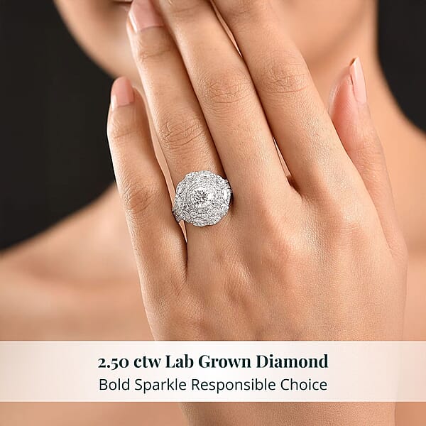 Luxuriant Lab Grown Diamond G-H SI 2.50 Ctw Blossom Glow Ring In Rhodium Over Sterling Silver
