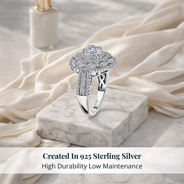 Luxuriant Lab Grown Diamond G-H SI 2.50 Ctw Blossom Glow Ring In Rhodium Over Sterling Silver