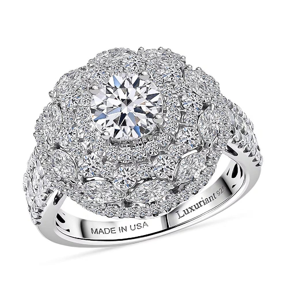 Luxuriant Lab Grown Diamond G-H SI 2.50 ctw Blossom Glow Ring in Rhodium Over Sterling Silver