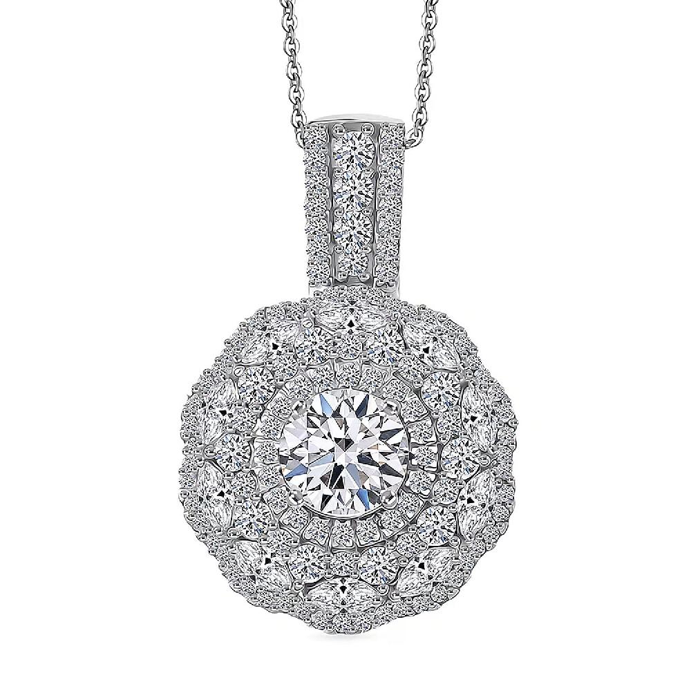 Luxuriant Lab Grown Diamond G-H SI 2.50 ctw Blossom Glow Pendant Necklace in Rhodium Over Sterling Silver 20 Inches