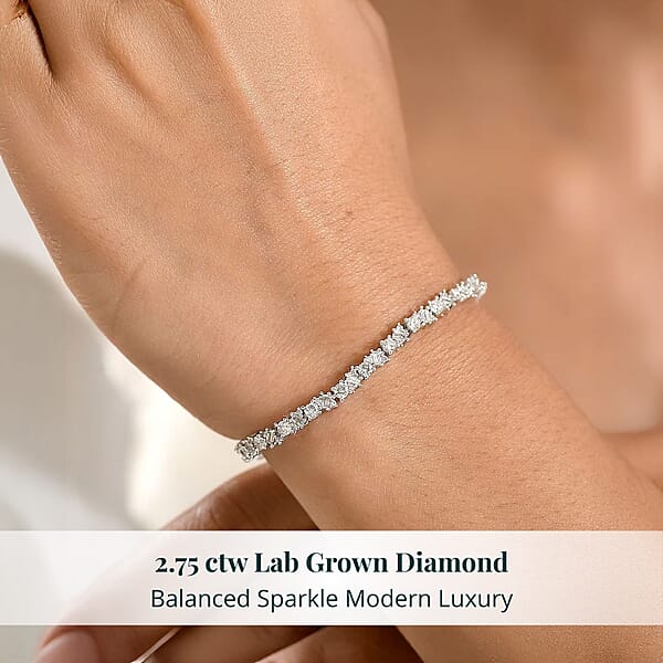 Luxuriant Lab Grown Diamond G-H SI 2.75 Ctw Romanesque Line Bracelet In Rhodium Over Sterling Silver (7.25 In)