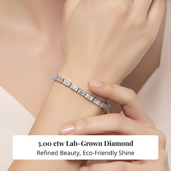 Luxuriant Lab Grown Diamond G-H SI 3.00 Ctw Art Deco Bracelet In Rhodium Over Sterling Silver (6.50 In)