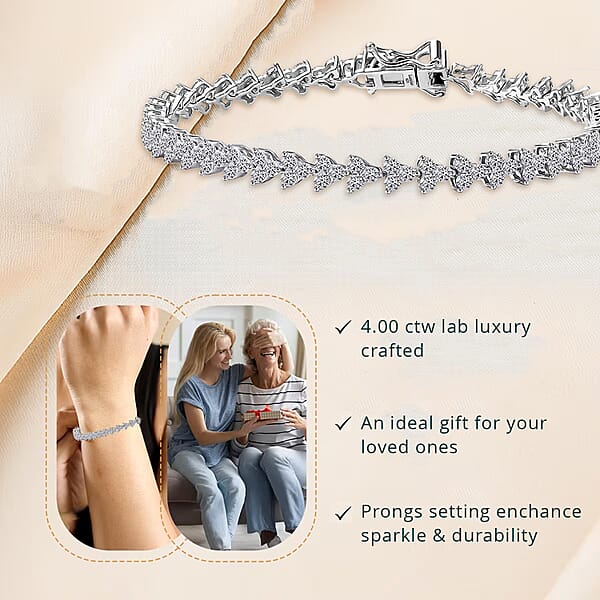 Luxuriant Lab Grown Diamond G-H SI 3.35 Ctw Waves Of Grace Bracelet In Rhodium Over Sterling Silver (6.50 In)