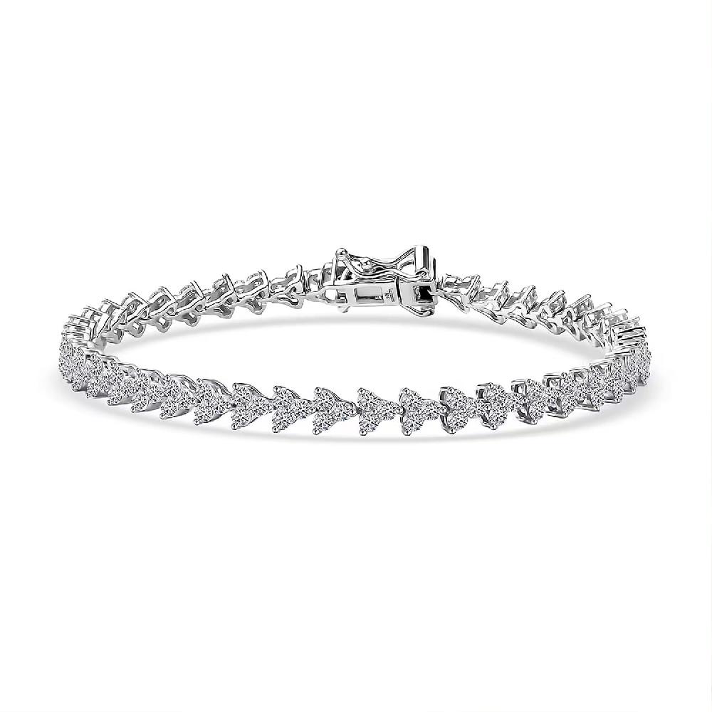 Luxuriant Lab Grown Diamond G-H SI 3.35 ctw Waves of Grace Bracelet in Rhodium Over Sterling Silver (6.50 In)