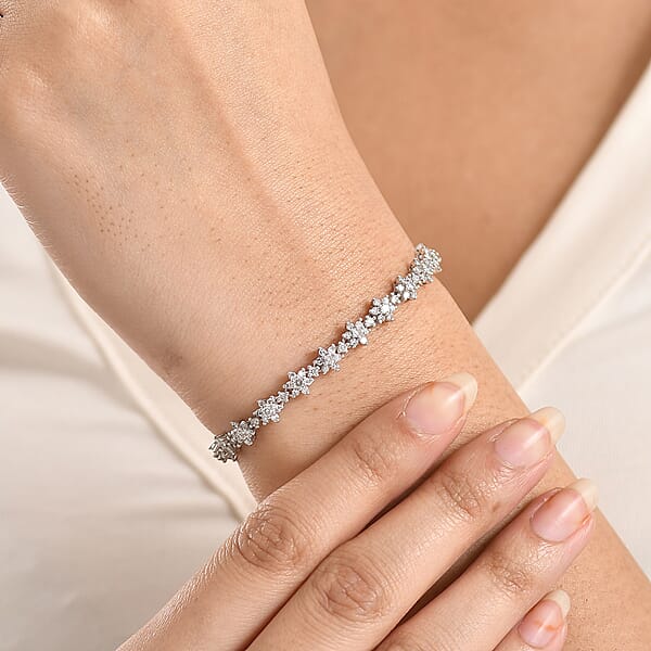Luxuriant Lab Grown Diamond G-H SI 3.50 Ctw Eternal Blossom Bracelet In Rhodium Over Sterling Silver (8.00 In)