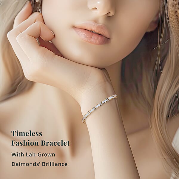 Luxuriant Lab Grown Diamond G-H SI 4.00 Ctw Art Deco Bracelet In 18K Vermeil Yellow Gold Over Sterling Silver (7.25 In)