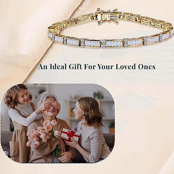 Luxuriant Lab Grown Diamond G-H SI 4.00 Ctw Art Deco Bracelet In 18K Vermeil Yellow Gold Over Sterling Silver (7.25 In)