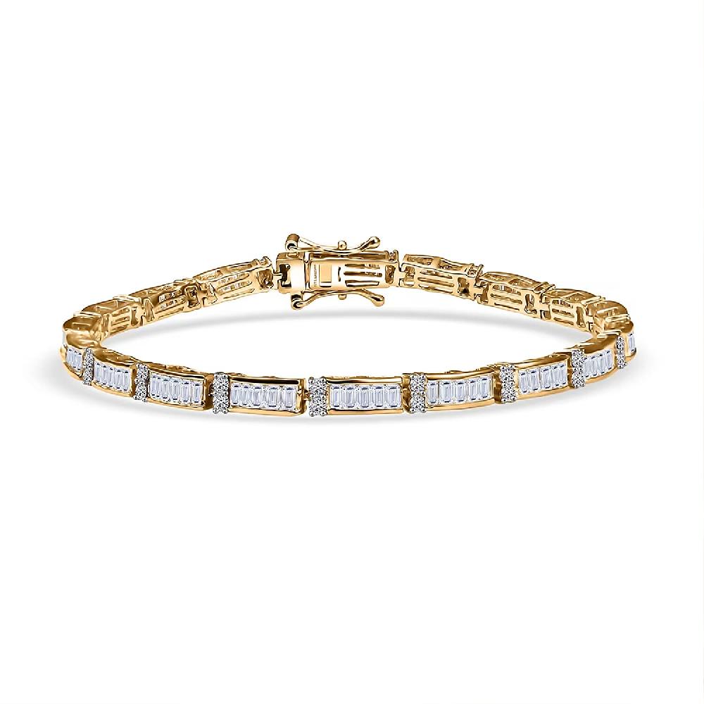 Luxuriant Lab Grown Diamond G-H SI 4.00 ctw Art Deco Bracelet in 18K Vermeil Yellow Gold Over Sterling Silver (7.25 In)