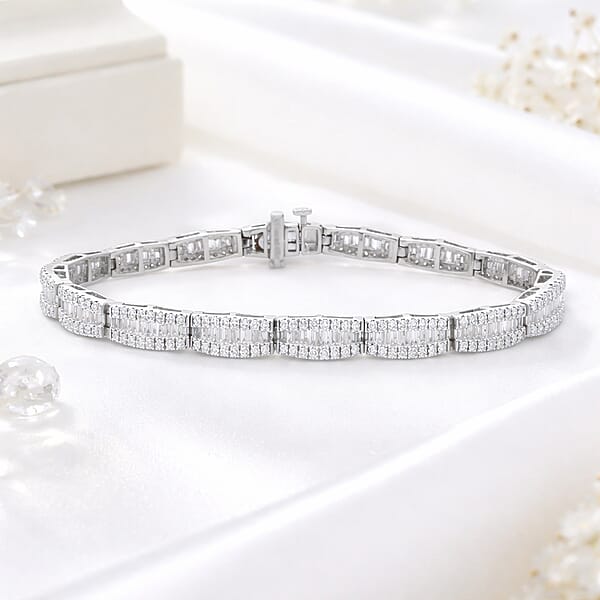 Luxuriant Lab Grown Diamond G-H SI 4.00 Ctw Beaded Bracelet In Rhodium Over Sterling Silver (7.25 In)