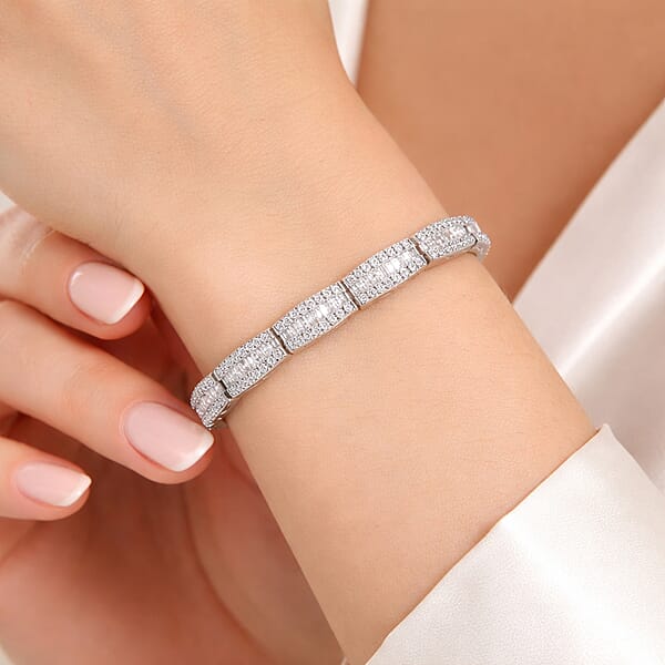 Luxuriant Lab Grown Diamond G-H SI 4.00 Ctw Beaded Bracelet In Rhodium Over Sterling Silver (7.25 In)