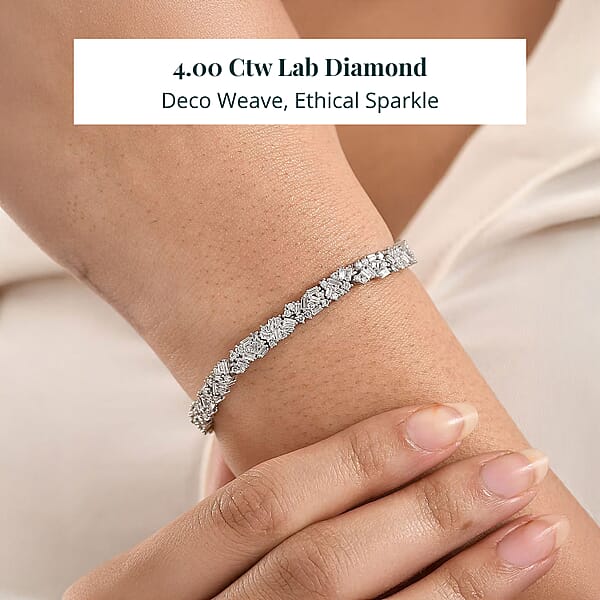 Luxuriant Lab Grown Diamond G-H SI 4.00 Ctw Matrix Link Bracelet In Rhodium Over Sterling Silver (7.25 In)