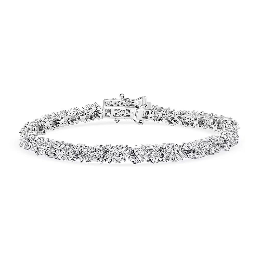 Luxuriant Lab Grown Diamond G-H SI 4.00 ctw Matrix Link Bracelet in Rhodium Over Sterling Silver (7.25 In)
